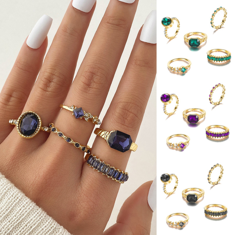 5-Piece Colored Diamond Ring Set