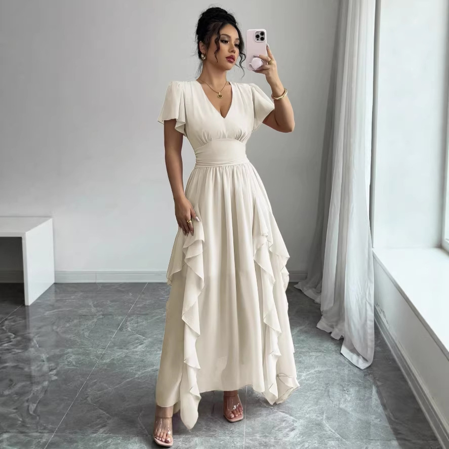 Womens Fashionable V-Neck Slim-Fit Long Dress