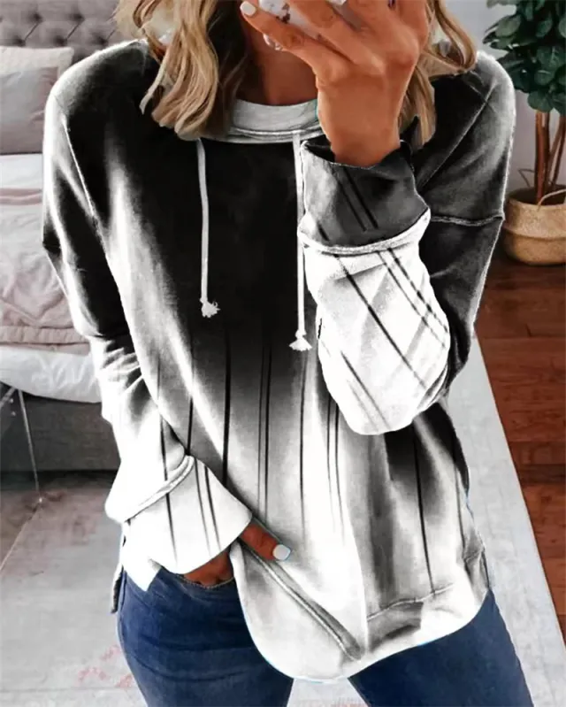 Round Neck Loose Gradient Printing Casual Sweatshirt Black - Shop at LoveMi