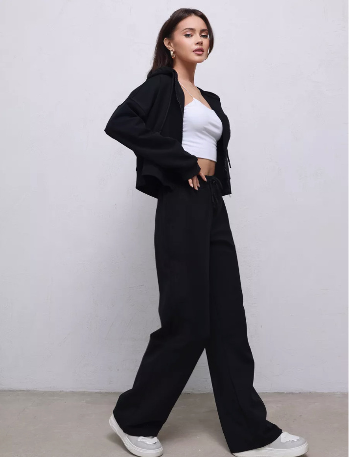 Zipper Sweater Wide-leg Pants Sports Suit