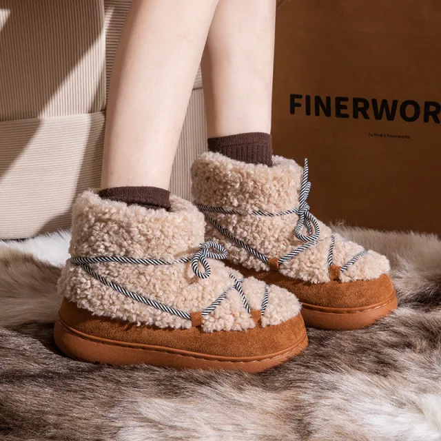 New Winter Velvet Thickened Cotton Boots Non slip Warm Velvet Cotton Slippers Women's Maroon - Shop at LoveMi