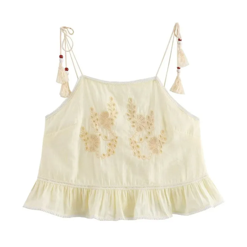 Art Simple Hollow Sling Top High Waist Skirt Suit - Top-S