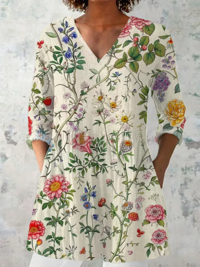 Women's Retro Slim Fit Printed Long sleeved Top 6Style Xxl - Shop at LoveMi