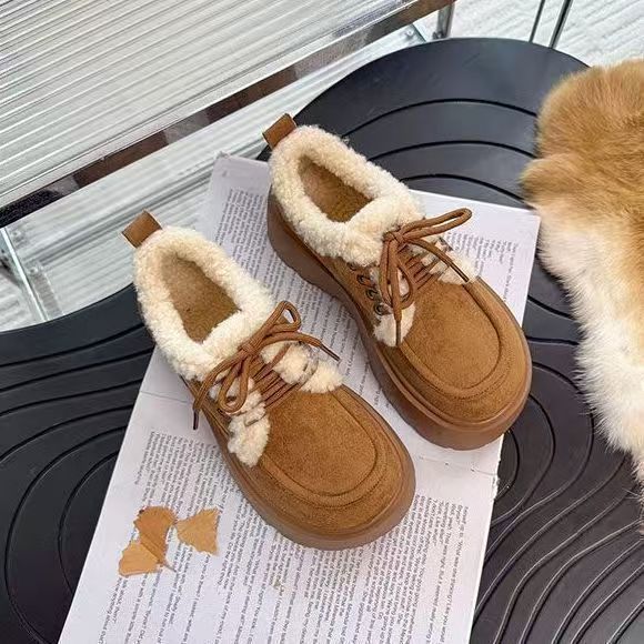 Fleece-lined, Thick Cotton Shoes With A Chunky Sole