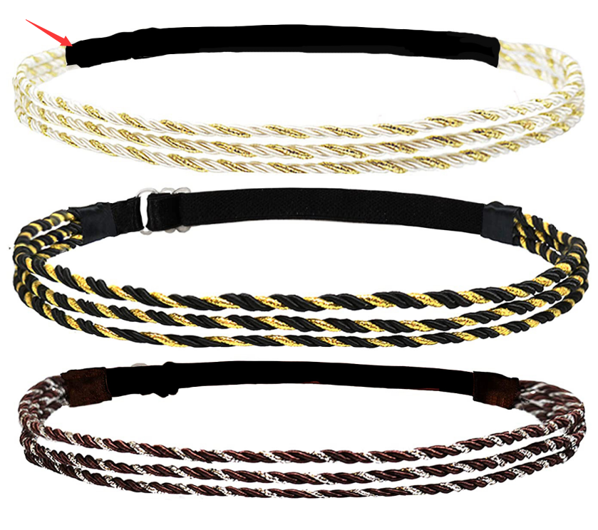 Adjustable Elastic Woven Headband Three Strands Twisted Gold Silver Platinum Twist - Shop at LoveMi