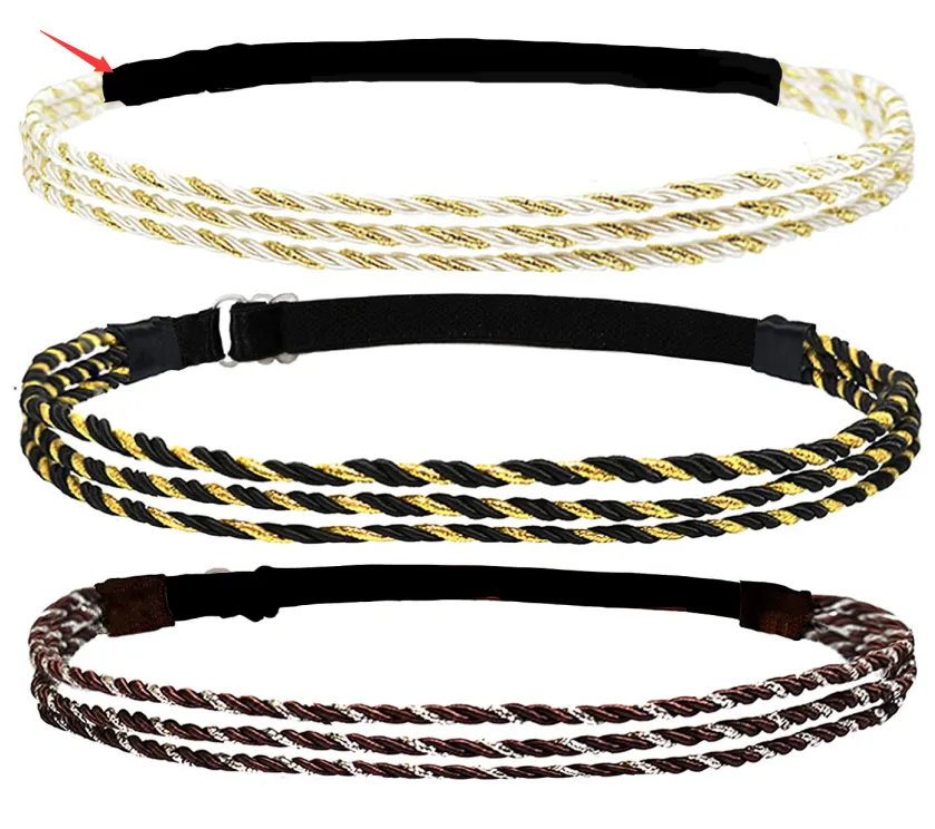 Adjustable Elastic Woven Headband Three Strands Twisted Gold Silver - Platinum Twist