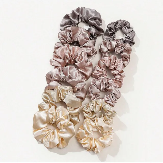 Cross border Fashion Large Intestine Hair Ring 12 Pack Khaki Series Size Mixed High Elasticity Hundred Khaki Series - Shop at LoveMi