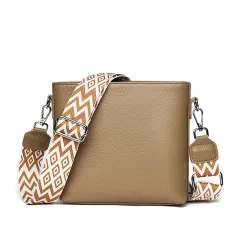 Solid Colour Broadband One-shoulder Crossbody High Sense Simple Bucket Bag - Khaki - View 1