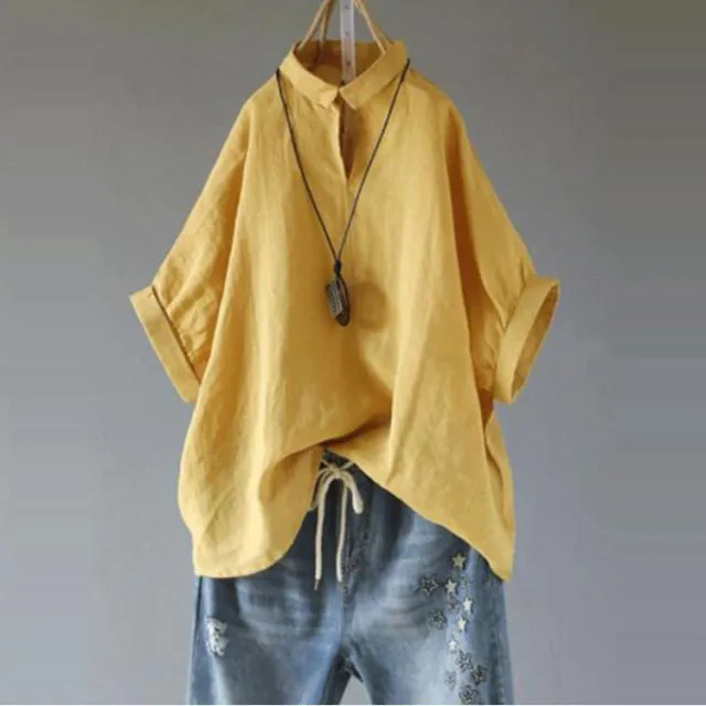 Stand Collar Loose Cotton Linen Solid Color Foreign Trade Women's Clothing Shirt Yellow - Shop at LoveMi