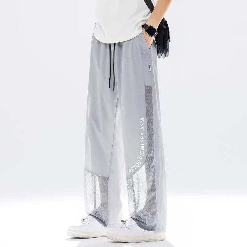 Thin Straight-leg Ice-silk Pants Mens Loose Casual Trousers