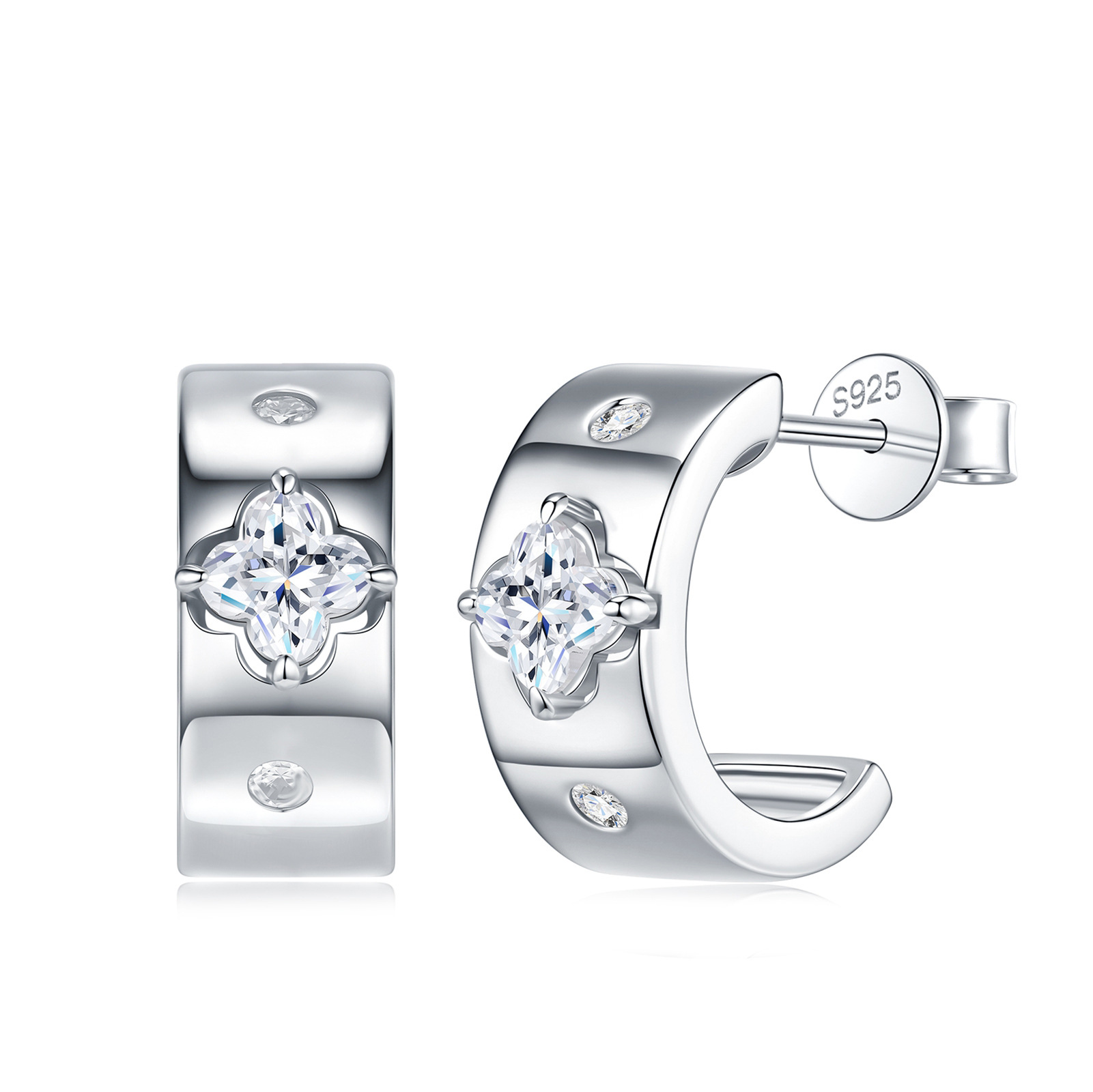 S925 Silver Moissanite Cross-Border Sterling Silver Flower Earrings With A Light Luxury