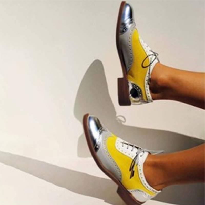 Womens Fashionable Low-block-heeled Pumps With A Round Toe And Front Lacing