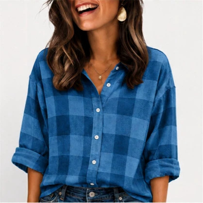 Winter Oversized Long-sleeve Shirt With A Large Plaid Pattern