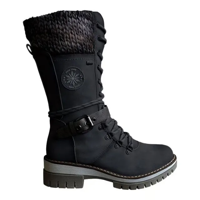 Winter High Square Heel Round Head Sewing Line Plus Size Martin Boots Black - Shop at LoveMi