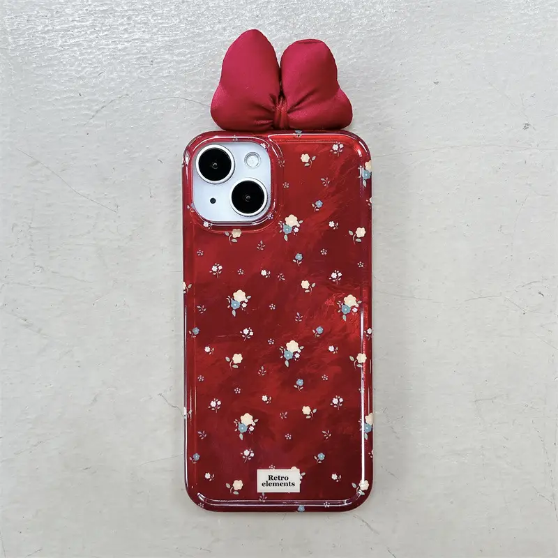 Red Background Full Screen Floral Phone Case Three-dimensional