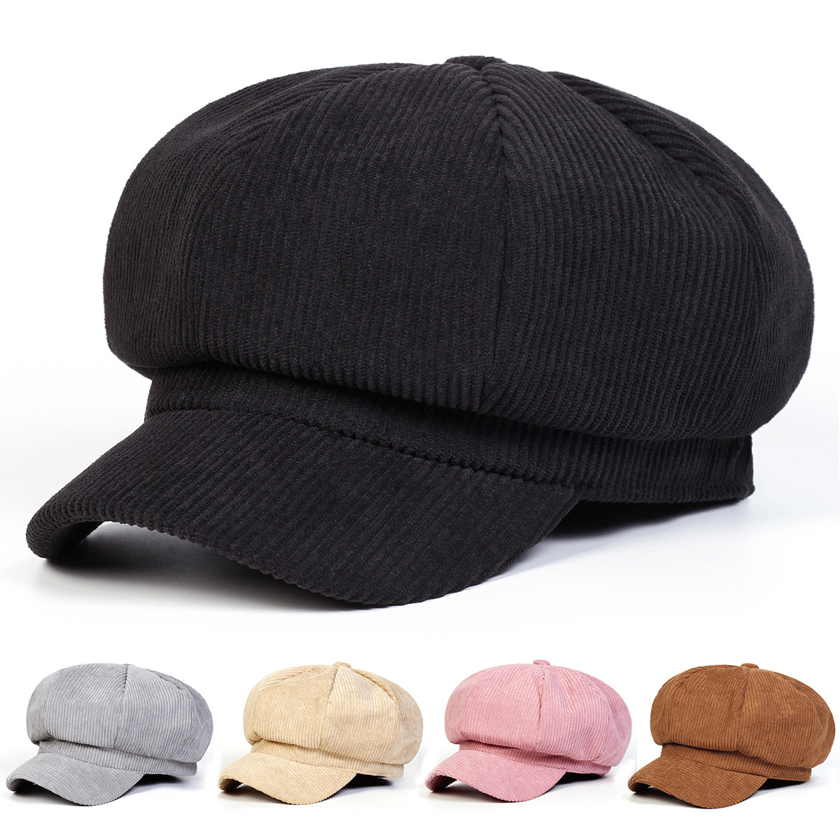 Autumn New Octagonal Cap Light Board Solid Color Corduroy Beret