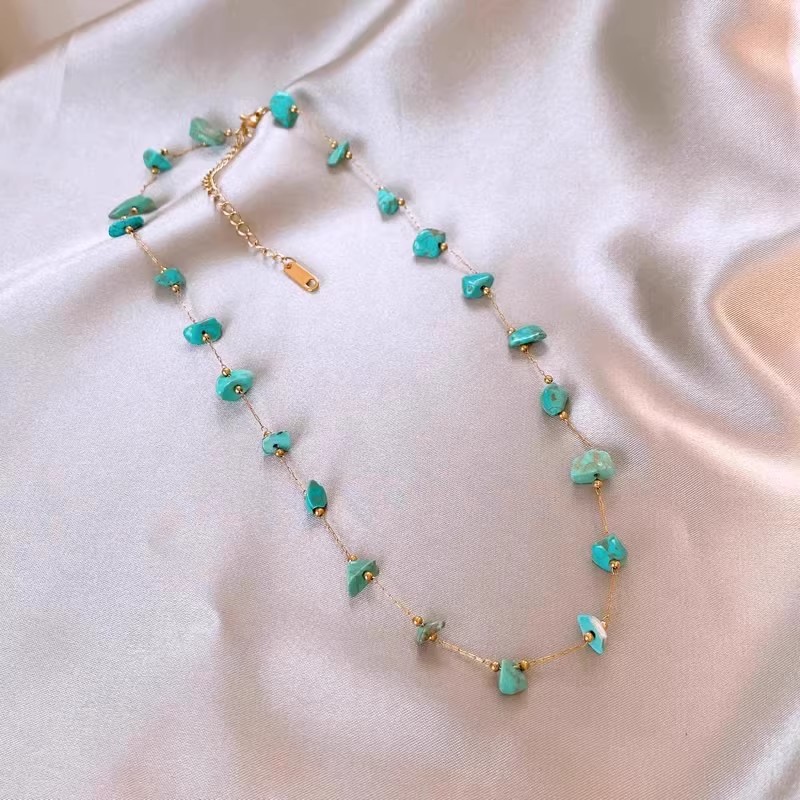 Stainless Steel Natural Turquoise Necklace
