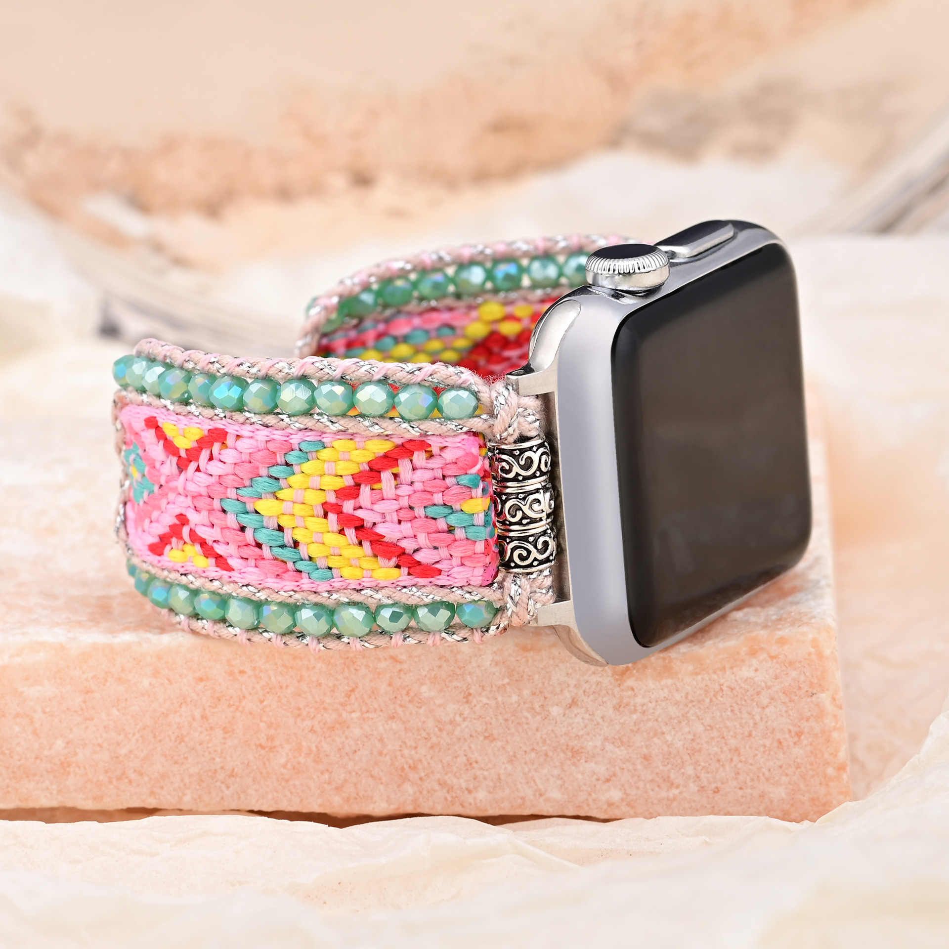 European And American-style Accessories Pink Nylon Webbing With Hand-woven Crystals - Image 1