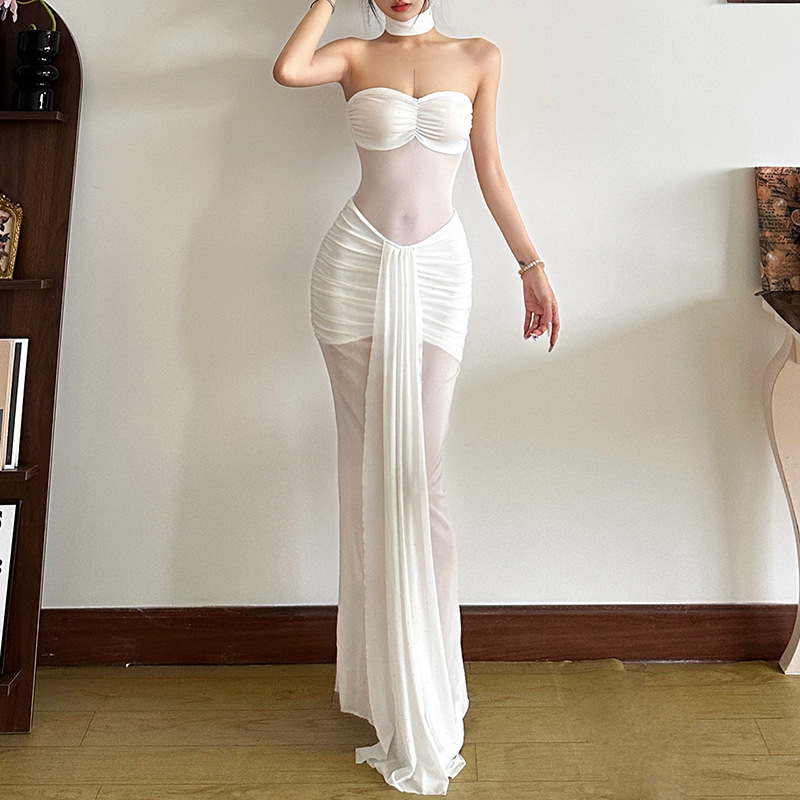 Women's Slim Fit High Waist Fashion Off-neck Dress