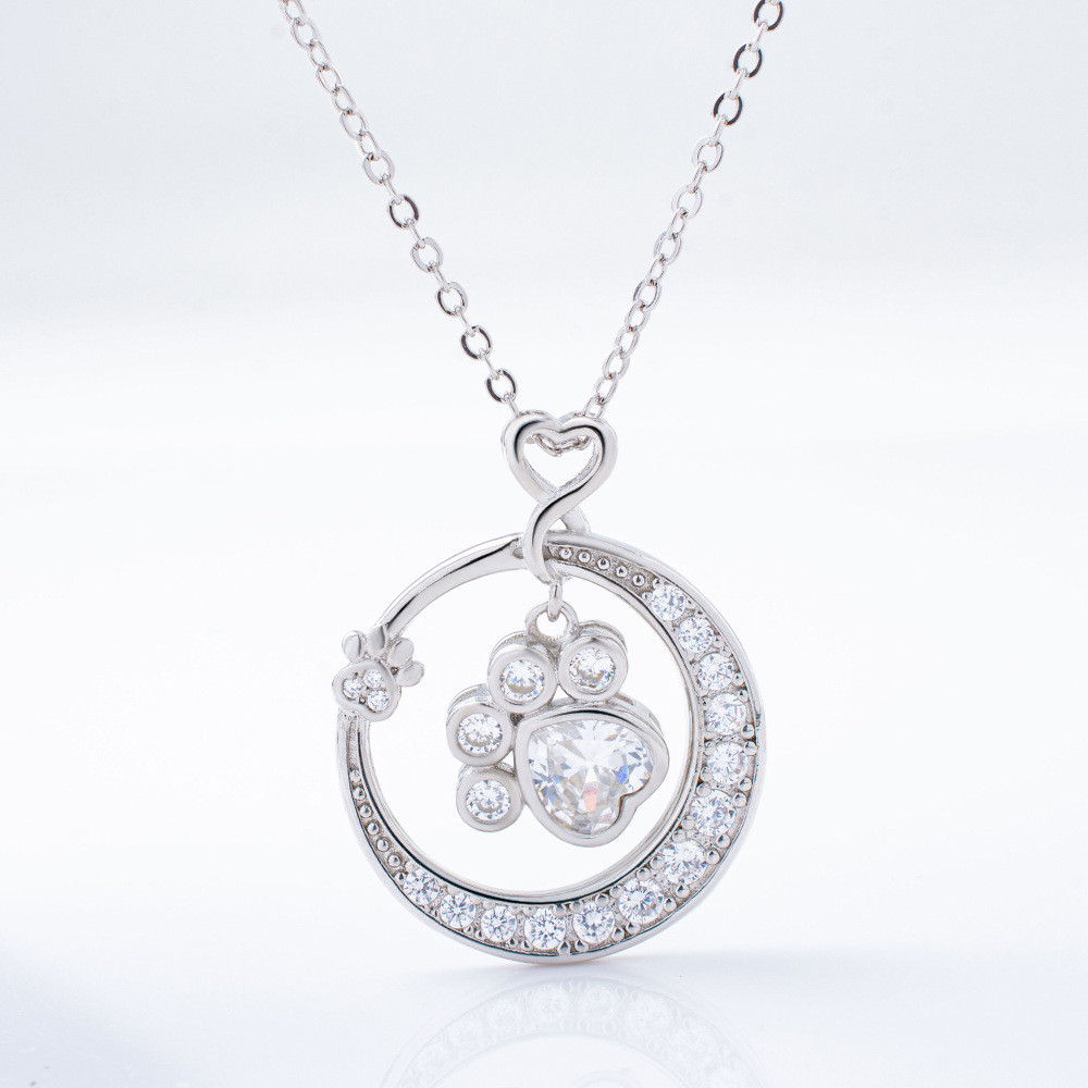 925 Silver Small Dog Paw Prints Necklace