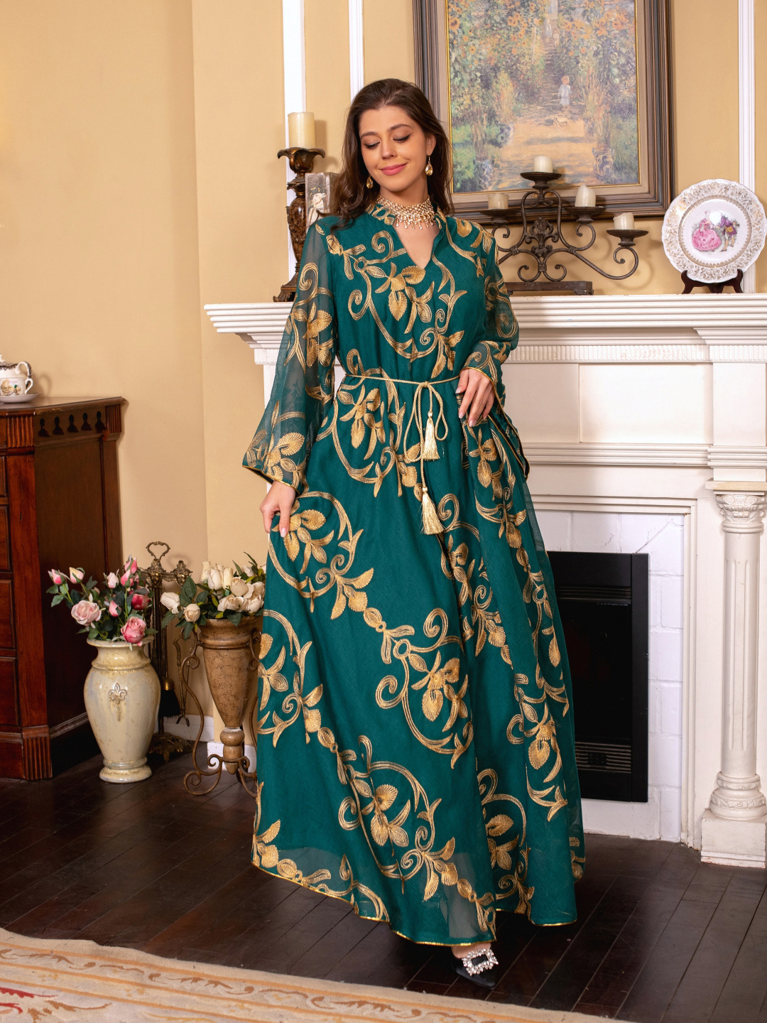 Arab Dubai Embroidered Mesh Dress European Muslim Party Dinner Fashion - Image 24