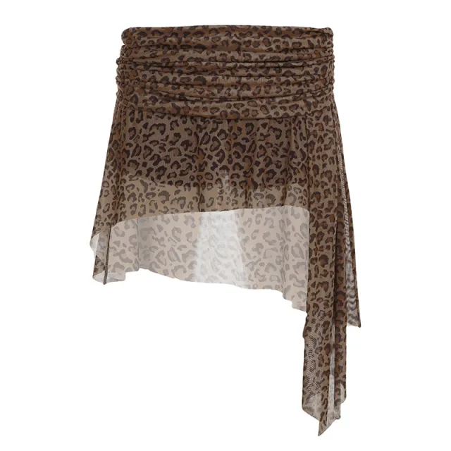 European And American Sexy Mesh Leopard Skirt Brown - Shop at LoveMi