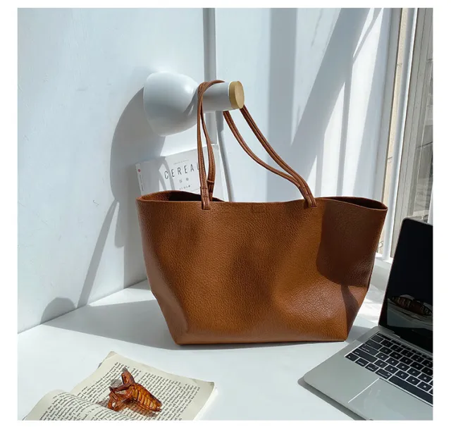 PU Women's Large Capacity Tote Shoulder Bag Brown - Shop at LoveMi