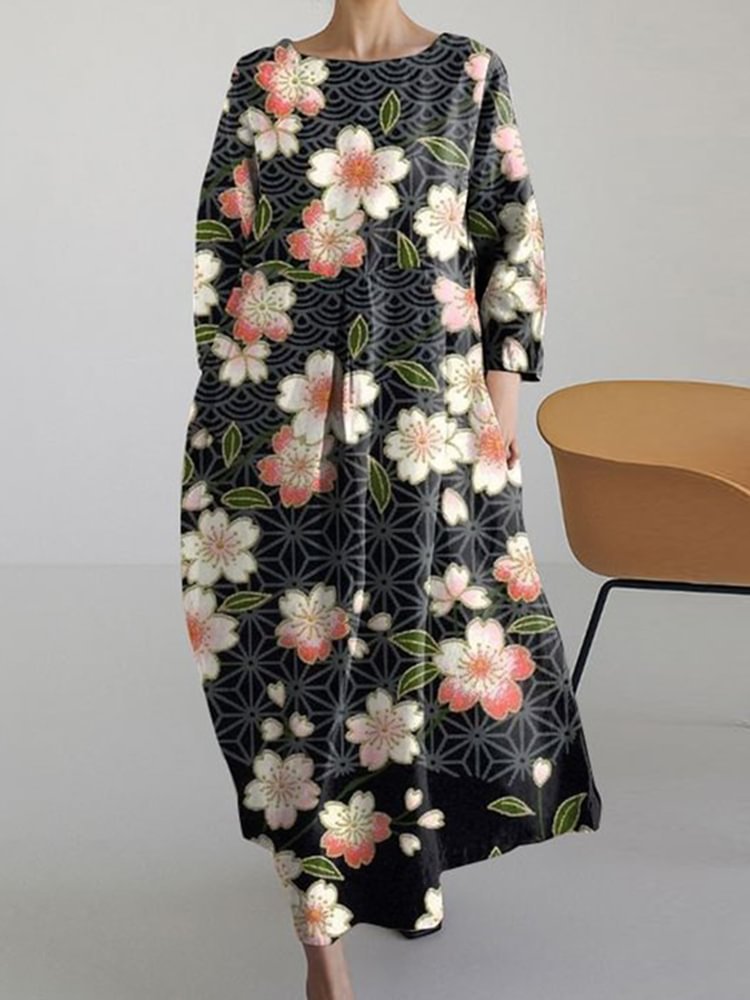 Relaxed-fit Crew-neck High-end Midi-length Printed Dress