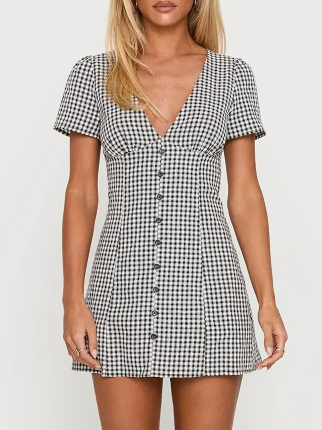 V neck Print Frill Mini Dress Black - Shop at LoveMi