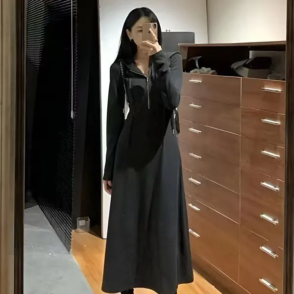 Fitted Figure flattering Long sleeve Knit Dress Black - Shop at LoveMi