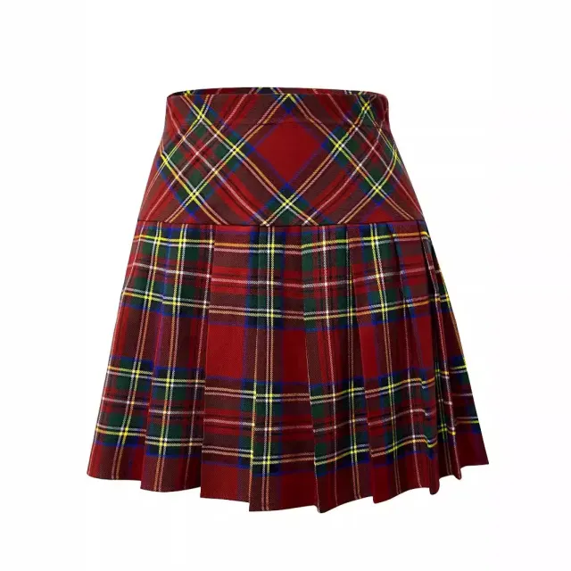 Women's Stripe College Style Pleated Skirt Red - Shop at LoveMi