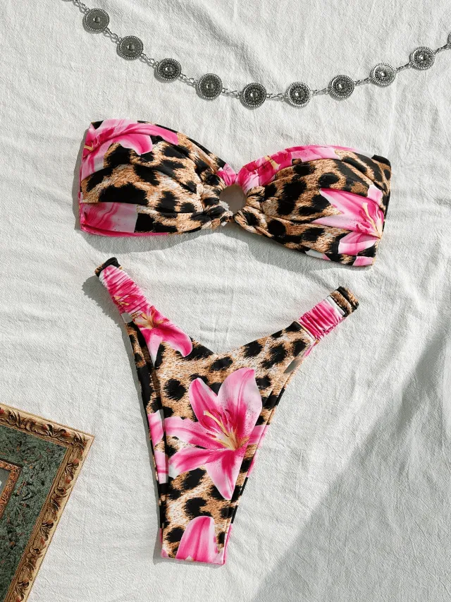 Tube Top Sexy Split Bikini Swimsuit For Women Leopard - Shop at LoveMi