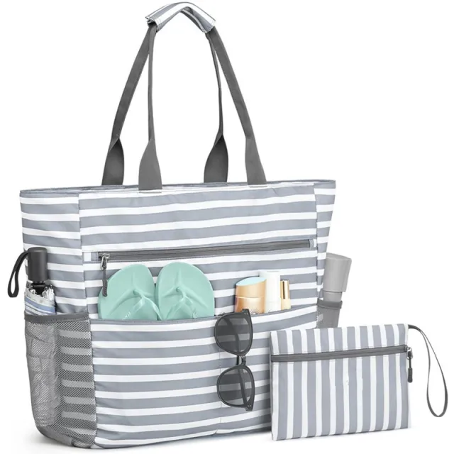 Large Beach Tote Bag Waterproof Sandproof And Foldable Gray - Shop at LoveMi