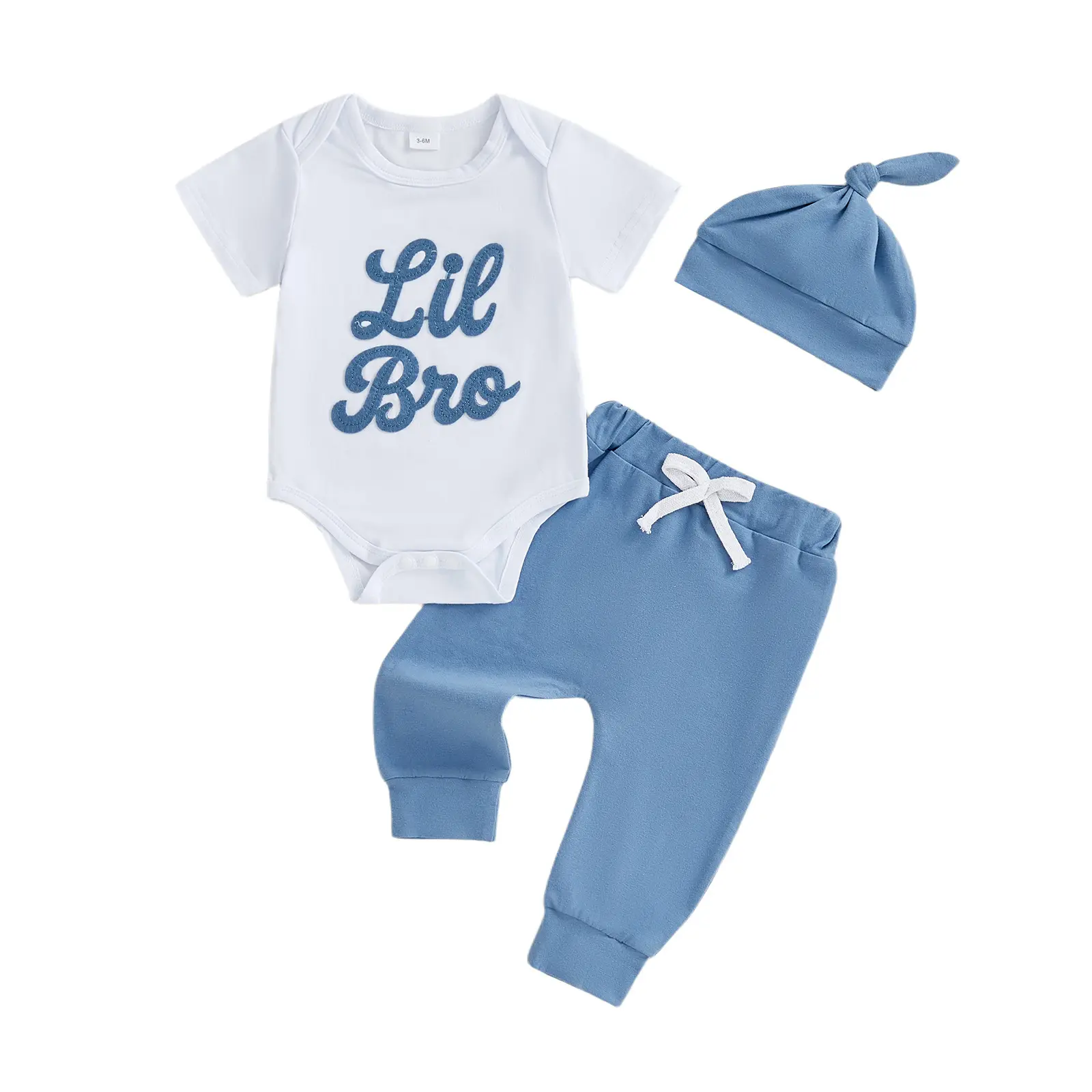 Boys Embroidered Short-sleeve Romper Solid-color Pants Hat