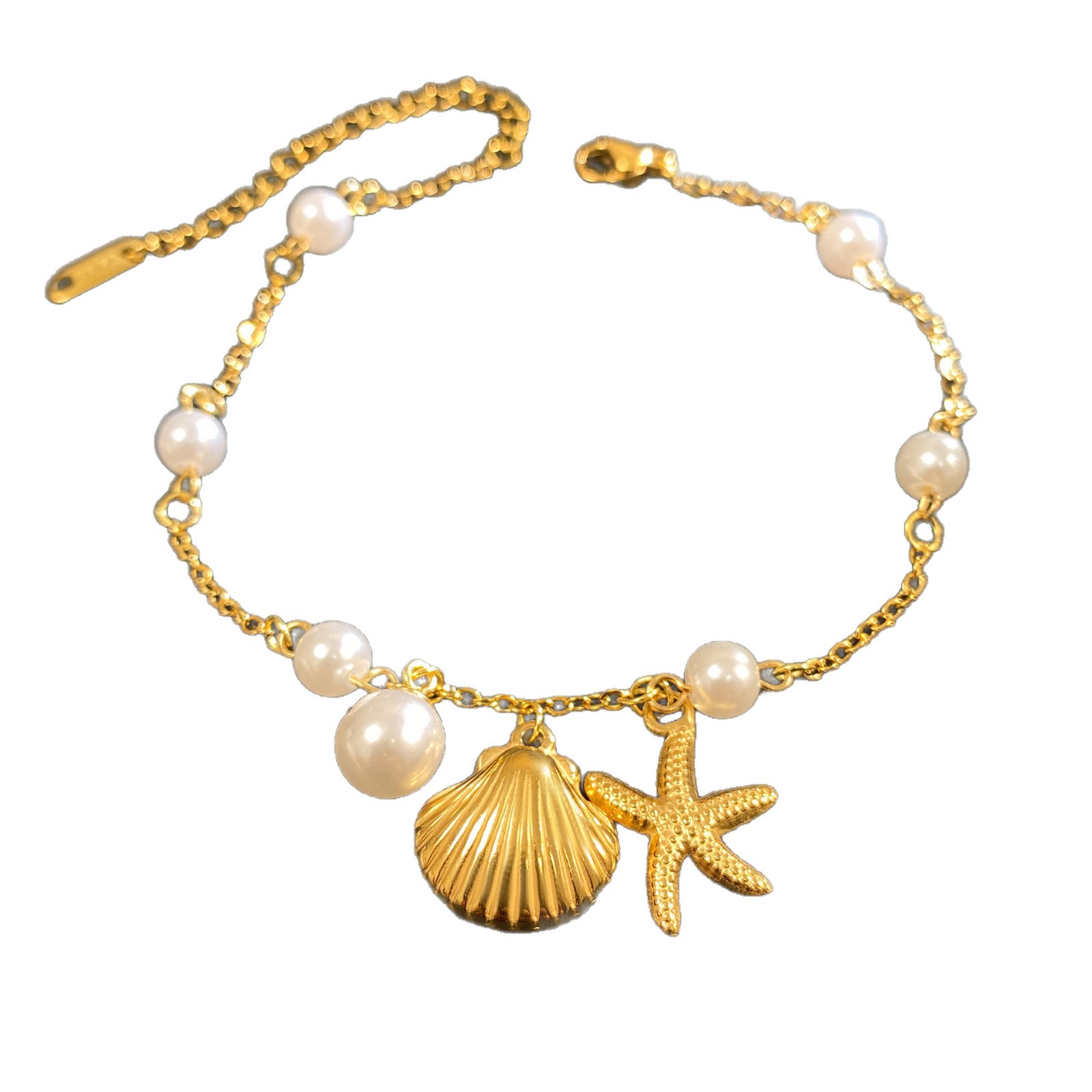 Titanium Steel Ocean Starfish Pearl Shell Bracelet