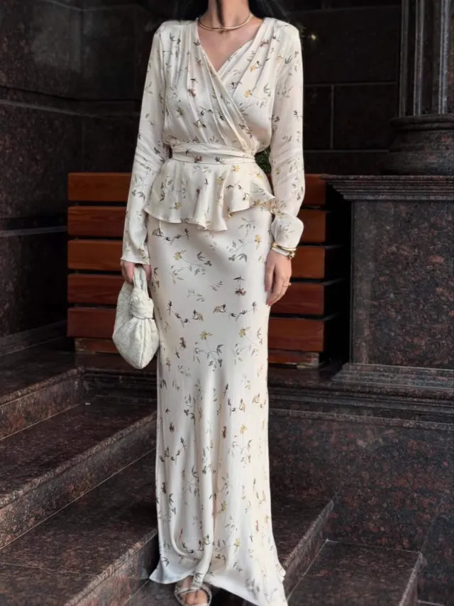 Women's Sexy Soft Long Sleeve V neck Elegant Dress Ivory White - Shop at LoveMi