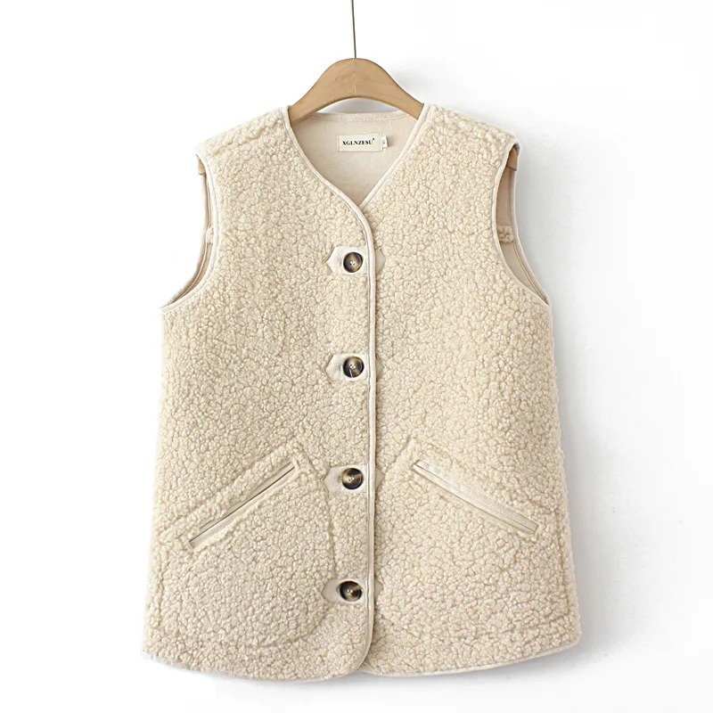 Lambswool Vest Plus Size Women's Clothing Composite Suede Nap - Beige