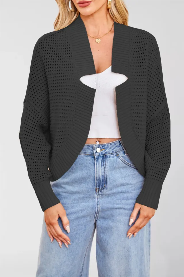 Fashionable Batwing Sleeve Knitted Cardigan Sweaters Coat Black - Shop at LoveMi