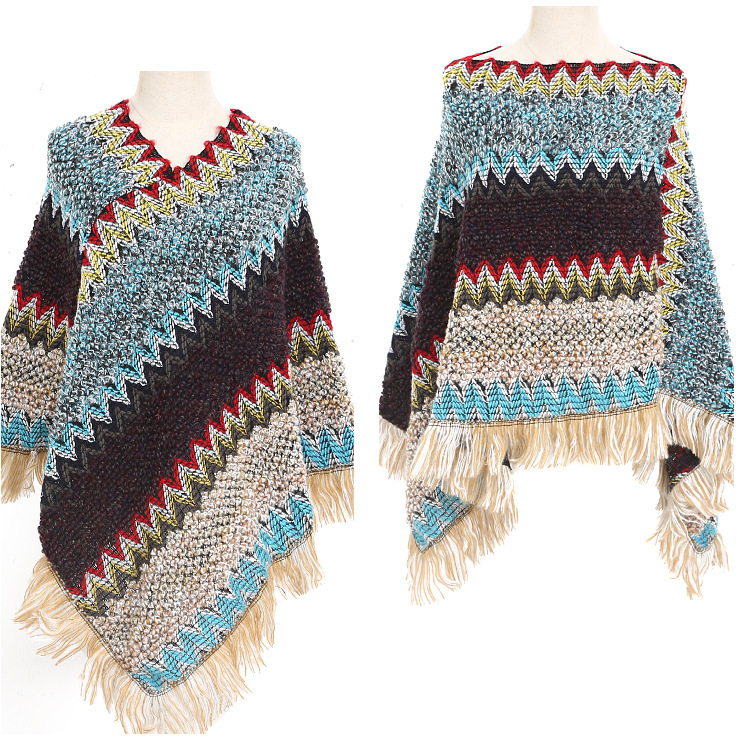 Warm Autumn And Winter Colorful Ethnic Style Pullover Cloak Women