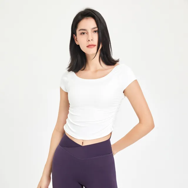 Women's Workout Clothes Tight Quick Drying Clothes Short Sleeve Feeling Yoga Clothing Top White - Shop at LoveMi