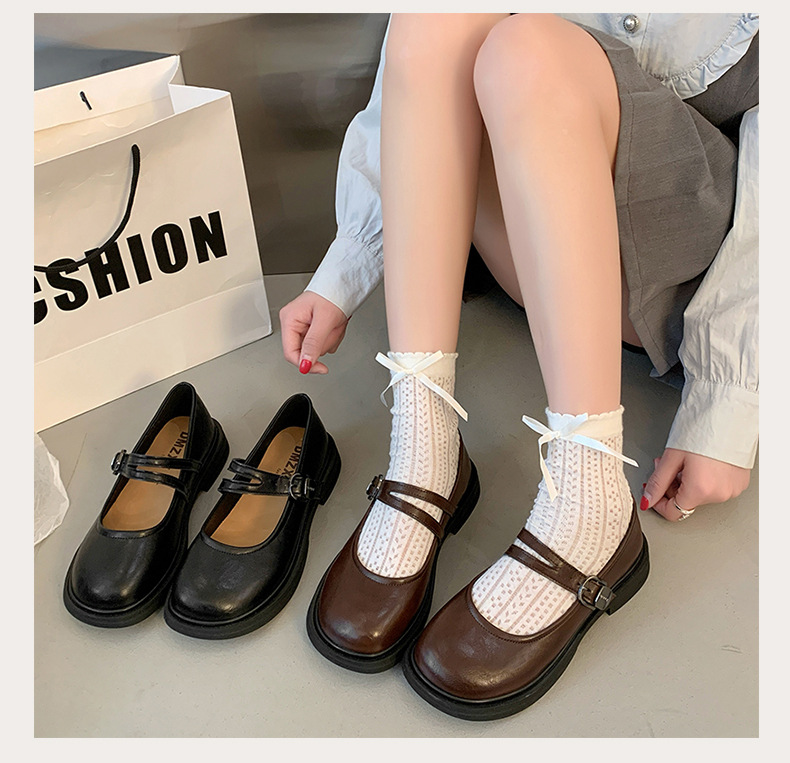 Retro Round Toe Chunky Heel Women's Shoes - Brown - Sarah Express