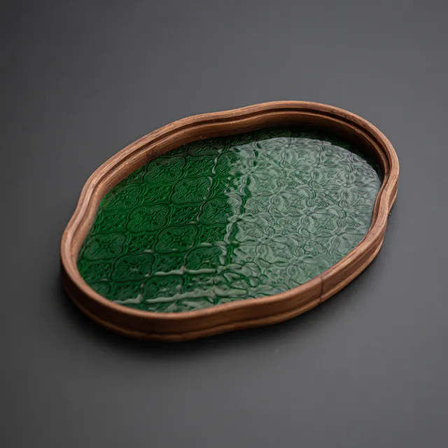 Japanese Style Begonia Glass Tea Tray Retro Small Size Green Tray - Shop at LoveMi