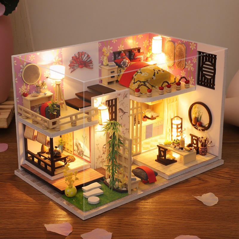 Cottage Bamboo Maple Small House Wooden Duplex Loft Villa Model