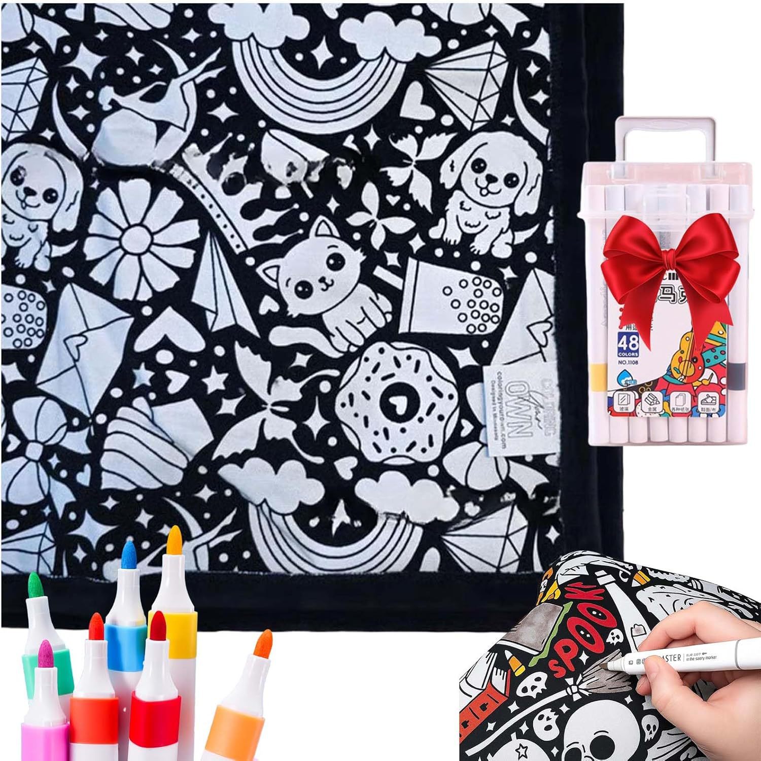 DIY Coloring Blanket With Markers DIY Coloring Blanket With Marking Pen Happy Graffiti J Color Blanket - Shop at LoveMi