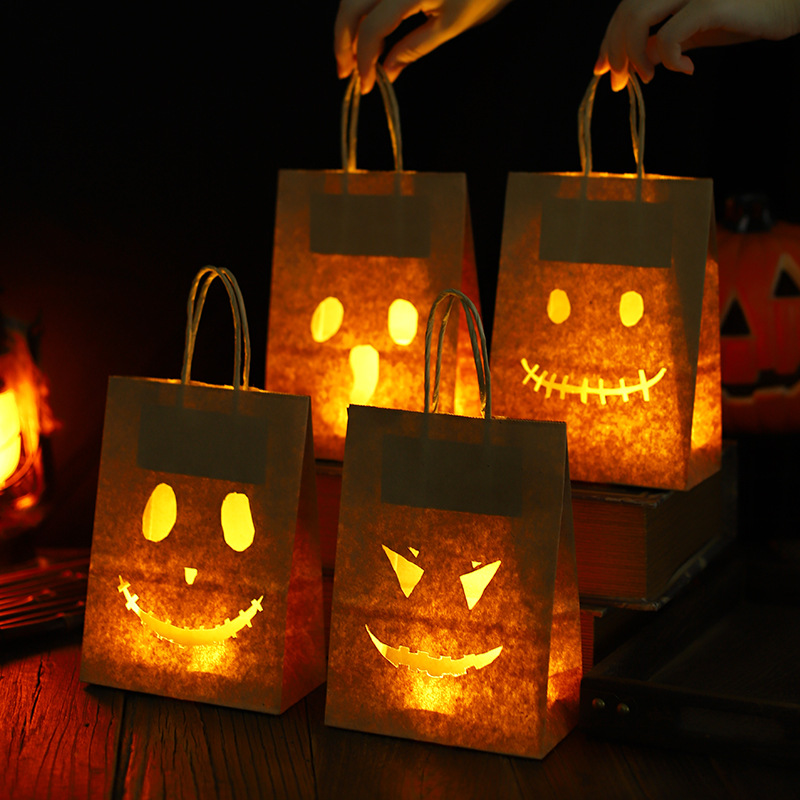 Halloween Decorative Props Childrens Paper Trick-or-treat Glowing Tote Bags 3