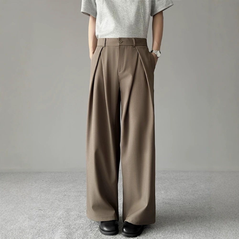 American-style Vintage Three-dimensional Pleated Wide-leg Pants Mens A-line Casual Trousers