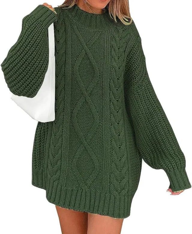 Women's Knitting Sweater Twisted Long Sleeve Loose Pullover Army Green - Shop at LoveMi