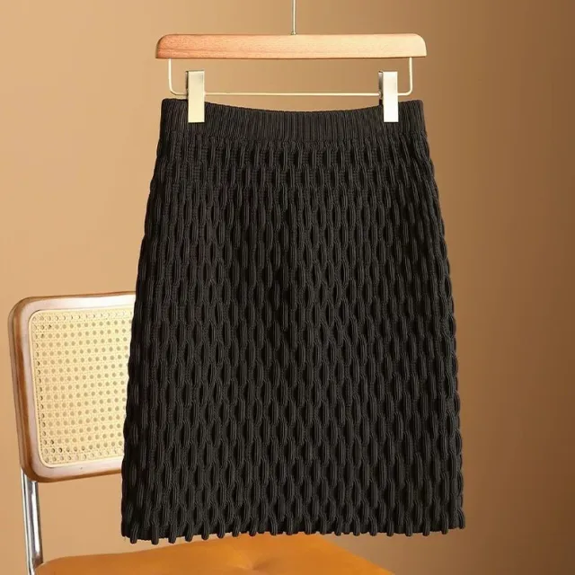 Elegant High Waisted Pleated Knit Skirt For Women Black - Shop at LoveMi