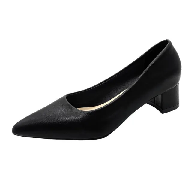 Round Head Thick Bottom Casual Women's Low cut High Heels Black - Shop at LoveMi