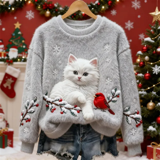 3D Digital Print Pattern Christmas Women's Flannel Sweatshirt Grey - Shop at LoveMi